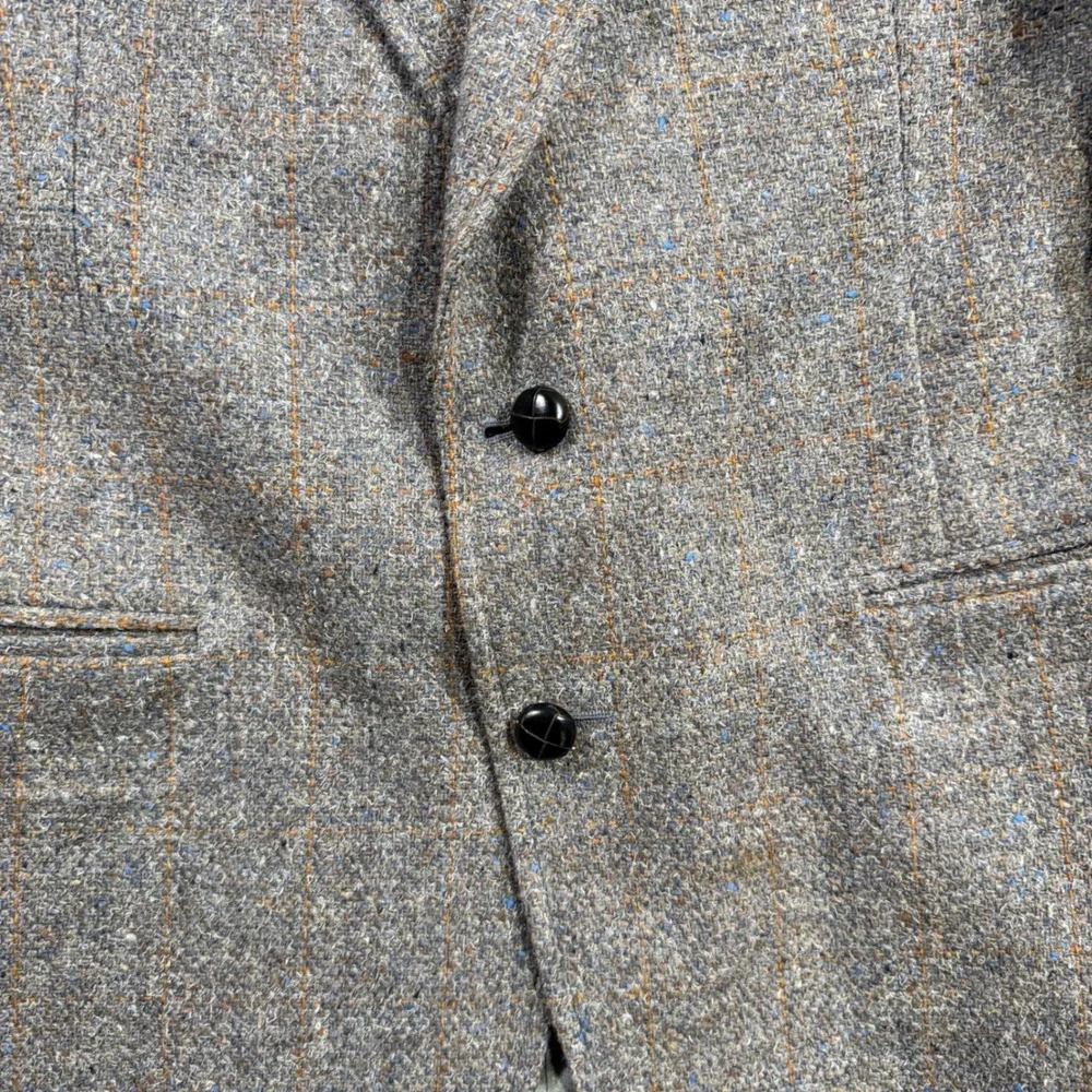 Hardwick Clothes Mens Grey Wool Tweed Windowpane Blazer Sport Coat Made in USA
